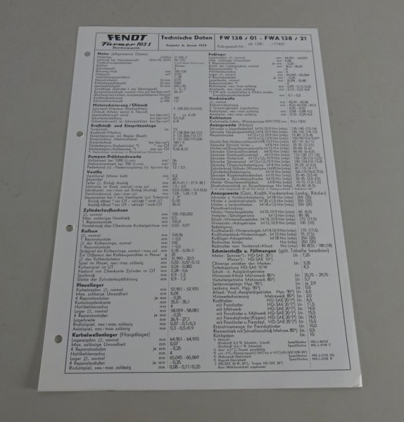 Inspektionsblatt Fendt Farmer 103 S Turbomatik Stand 01/1976