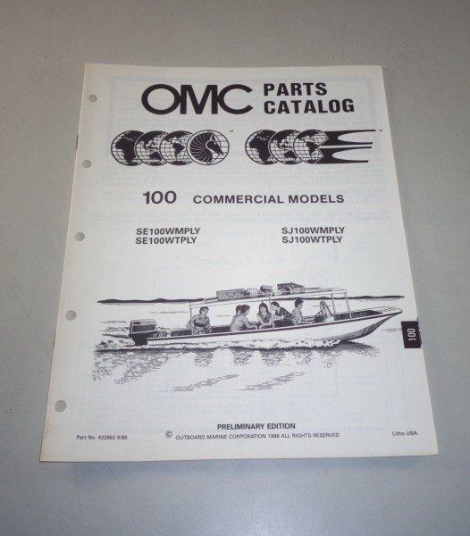 Teilekatalog OMC Bootsmotor Außenborder 100 Commercial Models von 09/1988