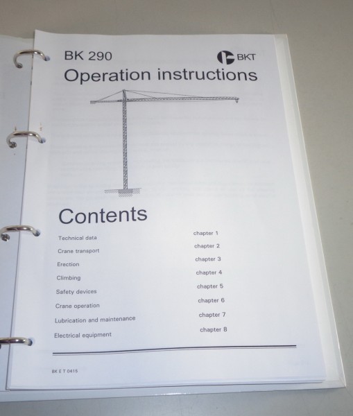 Operation instructions Potain BKT crane BK 290 from 07/1995