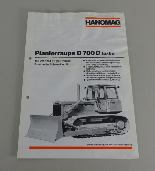 Prospekt Hanomag Planierraupe D 700 D Turbo Technische Daten Stand 04/1984