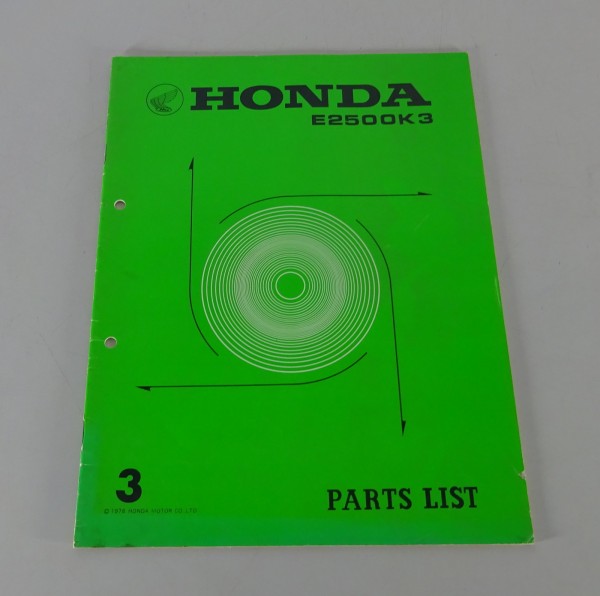 Parts Catalog / Parts List Honda Generator E 2500K3 from 1975