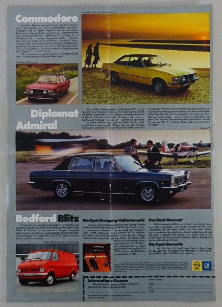 Prospekt Opel Gesamtprogramm 1975 / 1976 mit Kadett, Manta, Admiral, Diplomat...