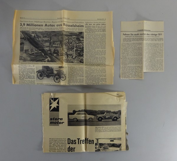 Originale Zeitungs-Ausschnitte über Opel Kadett / Rekord von 1961/62