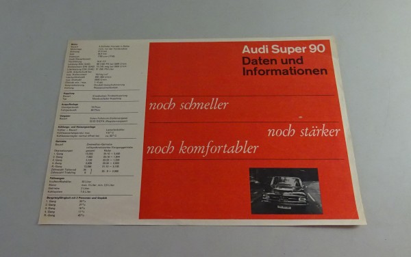 Prospekt Audi Super 90 | Typ F103 - Daten + Informationen Stand 12/1966