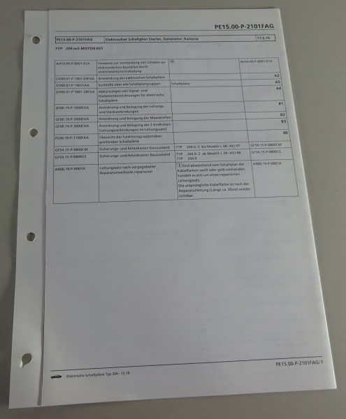 Schaltplan Mercedes-Benz W204 Starter, Generator, Batterie Motor 651 Stand 12/10