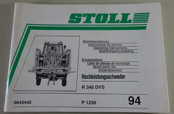 Teilekatalog / Betriebsanleitung Stoll Hochleistungsschwader R340 DVS Stand 1994