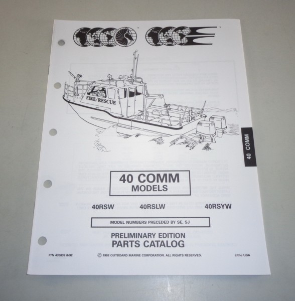 Teilekatalog OMC Evinrude Johnson Außenborder 40 COMM Models ab 40RSW von 08/92