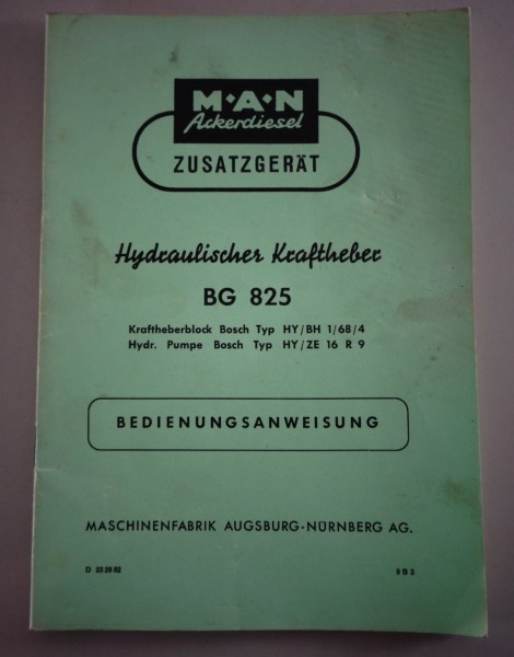 Betriebsanleitung und Teilekatalog MAN Hydraulischer Kraftheber Stand 11/1959