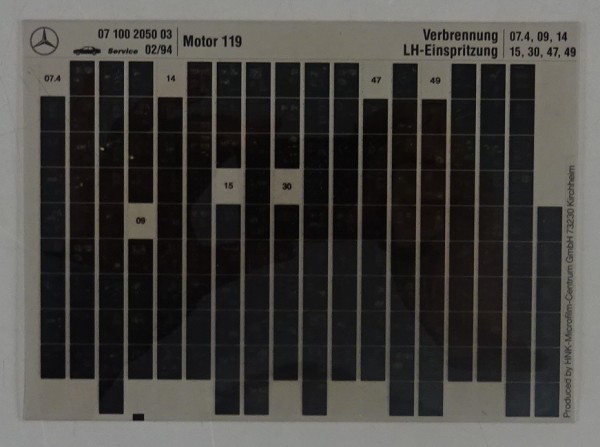 Microfich Teilekatalog Mercedes-Benz M 119 Verbrennung LH - Einspritzung 02/1994