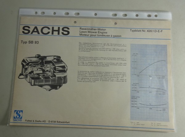 Typenblatt /Technische Daten Sachs Typ SB 93 Stand 10/1974 Blattnr. 426.1 D-E-F