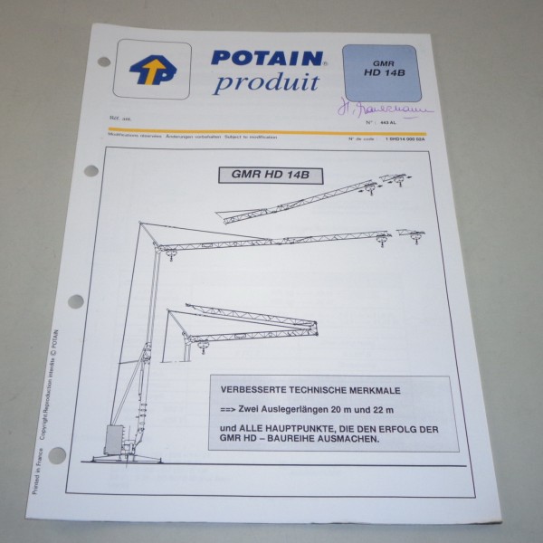 Produkt Datenblatt Potain Kran GMR HD 14B