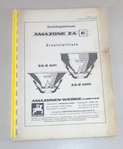 Teilekatalog Amazone Zentrifugalstreuer ZA-E 601 / 1001 Stand 09/1972