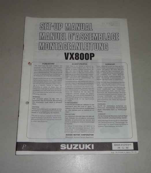 Montageanleitung / Set Up Manual Suzuki VX 800 Stand 08/1992