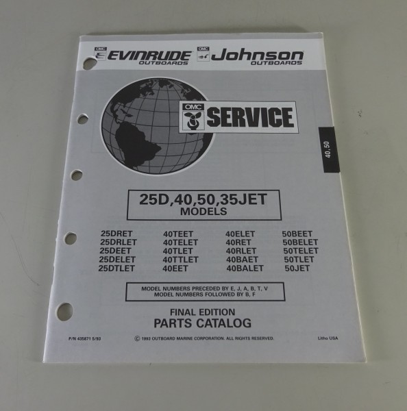 Teilekatalog Johnson Evinrude Outboards 25D / 40 / 50 / 35 JET Models Stand 1993