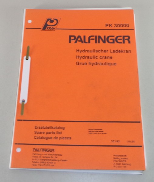 Teilekatalog / Spare Parts List Palfinger Krane PK 30000 Stand 01/1991