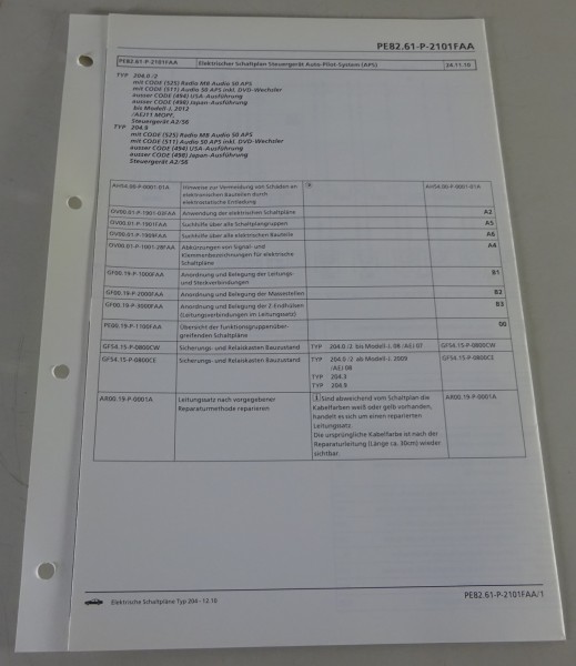 Schaltplan Mercedes-Benz W204 Auto-Pilot-System (APS) | Typ 204 | Stand 12/2010