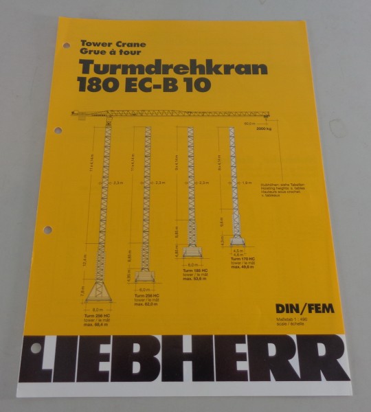 Datenblatt / Technische Beschreibung Liebherr Turmdrehkran 180 EC-B 10 von 1998