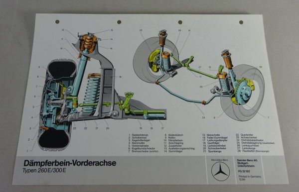 Schnittbild Mercedes-Benz W124 Dämpferbein-Vorderachse in 260 E / 300 E von 1984