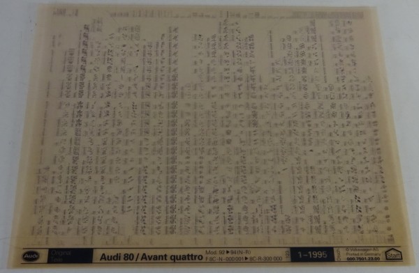 Microfich Teilekatalog Audi 80 / Avant quattro B4 Baujahr 1992 - 1994 Stand 1/95