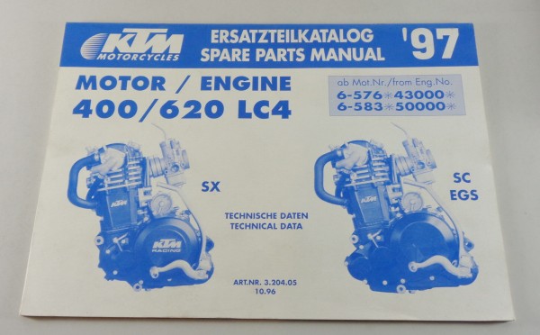 Teilekatalog Motor KTM 400 / 620 LC4 SX / SC / EGS Modelljahr 1997 Stand 10/1996