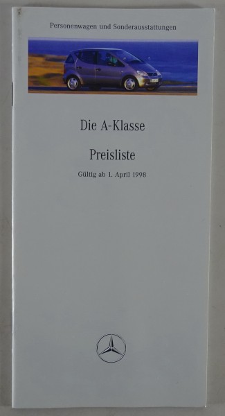 Preisliste Mercedes Benz A-Klasse W169 gültig ab 01/04/1998