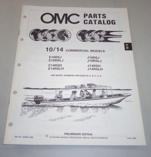 Teilekatalog OMC Bootsmotor Außenborder 10 / 14 Commercial Models ab E10RSJ 1988