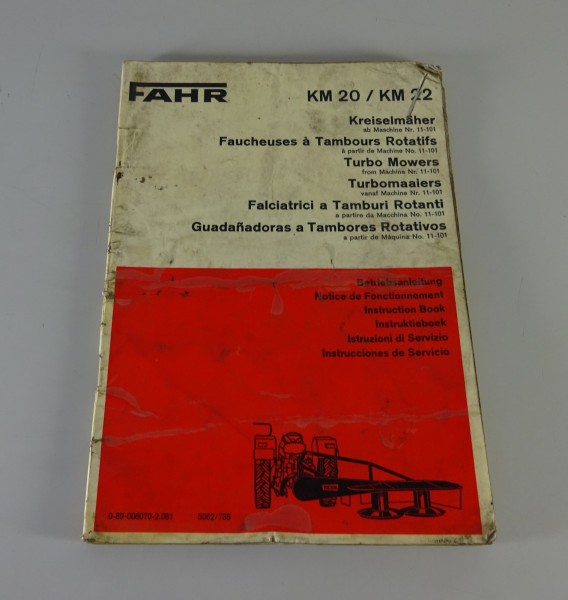 Betriebsanleitung / Handbuch Fahr Kreiselmäher KM 20 / KM 22