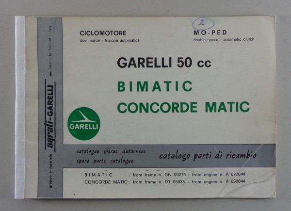Teilekatalog Garelli 50 cc Bimatic / Concorde Matic von 1977