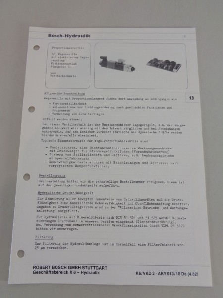 Technische Information / Kenngrößen Bosch-Hydraulik 4/3 Wegeventile von 04/1982