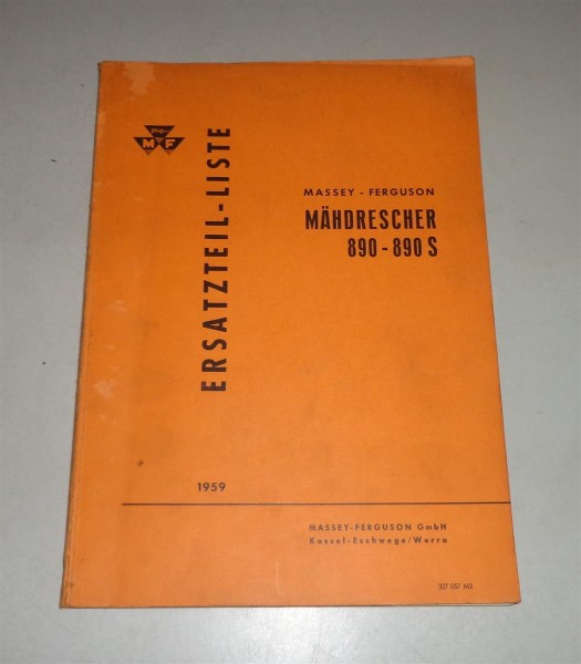 Teilekatalog / Ersatzteilliste Massey - Ferguson Mähdrescher 890 / 890S - 1959