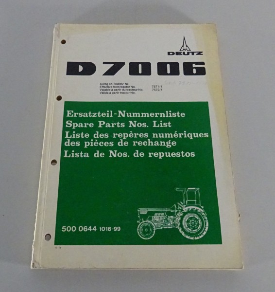 Teilekatalog / Ersatzteilliste Deutz Traktor D 70 06 Stand 12/1973