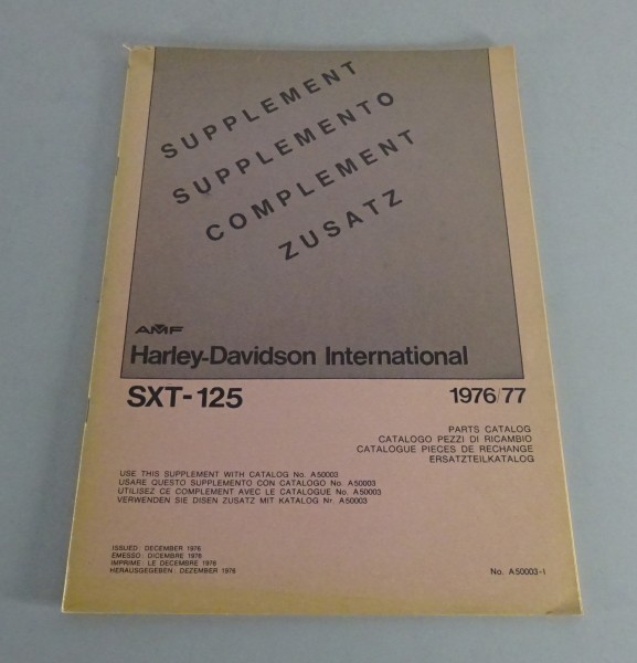 Zusatz-Teilekatalog Harley Davidson SXT-125 Modell 1976/77 Stand 12/1976