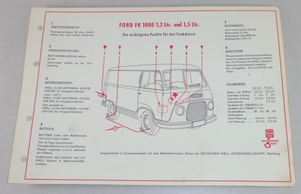 Shell Schmierplan für Ford Taunus - Transit FK 1000 1,2 l / 1,5 l