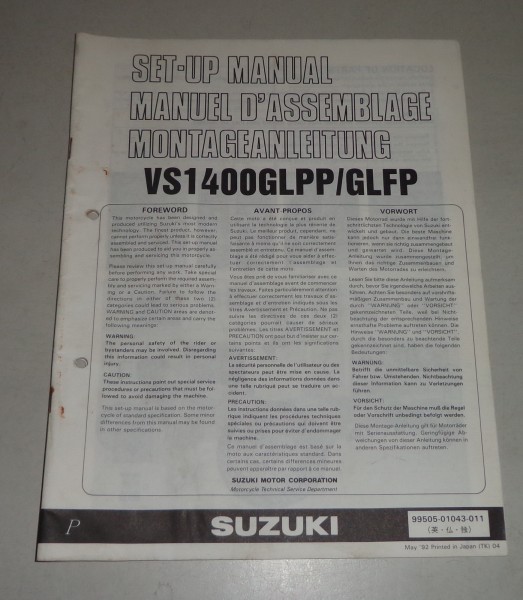 Montageanleitung / Set Up Manual Suzuki VS 1400 GLP / GLF Stand 05/1992