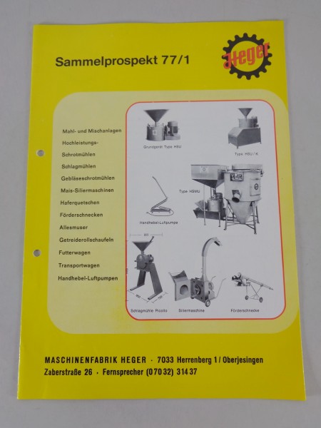 Prospekt / Broschüre Maschinenfabrik Heger Sammelprospekt Stand 01/1977