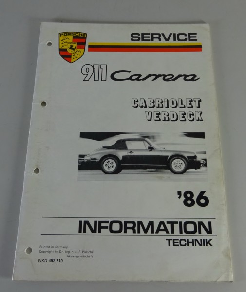 Werkstatthandbuch / Service Info Technik Porsche 911 Carrera Cabriolet Verdeck