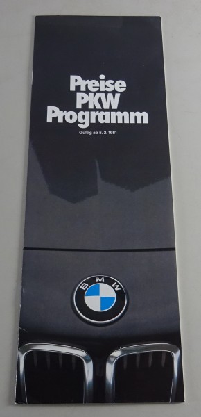 Prospekt / Preisliste BMW 6er E24 / 3er E21 / 7er E23 / 5er E28 ab 02/1981