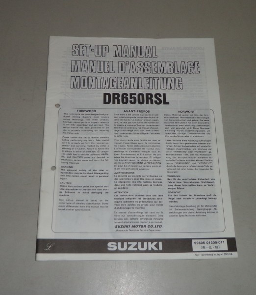 Montageanleitung / Set Up Manual Suzuki DR 650 RS Stand 11/1989
