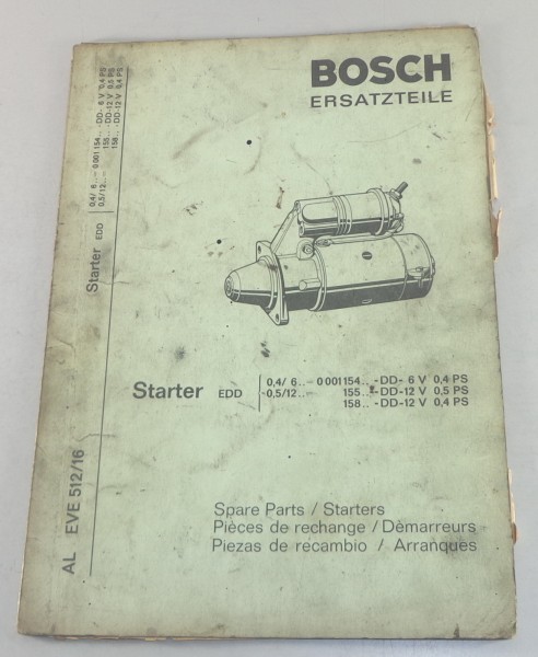 Teilekatalog Bosch Anlasser EDD 0,4/6 / 0,5/12 Stand 04/1969