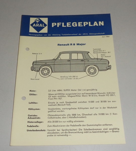 Service Mitteilung Aral Renault R8 Major von 07/1964