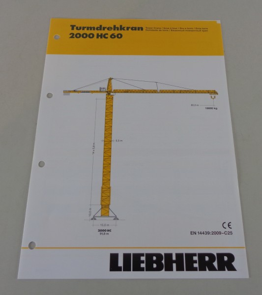 Datenblatt / Technische Beschreibung Liebherr Turmdrehkran 2000 HC60 von 01/2010