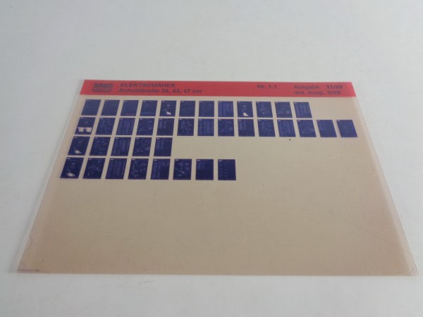 Microfich Teilekatalog Sabo Elektromäher 36, 43, 47 cm von 11/1999