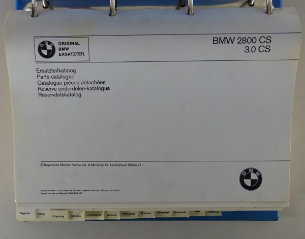 Teilekatalog / Parts Catalogue BMW E9 2800 + 3.0 CS / CSI / CSA Stand 1971
