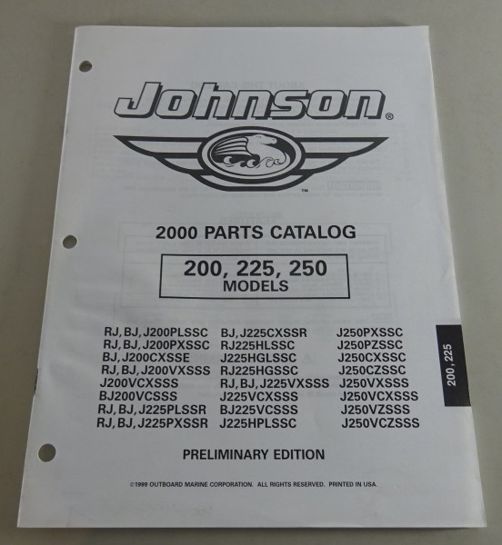 Teilekatalog Johnson Evinrude Außenborder 200 | 225 | 250 PS Modelle Stand 2000
