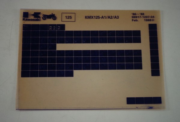 Microfich Ersatzteilkatalog Kawasaki KMX125 A1/A2/A3 Model 1986 - 88 Stand 02/88