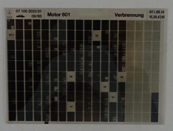 Microfich Teilekatalog Mercedes-Benz Diesel Motor OM 601 Verbrennung 09 / 1983