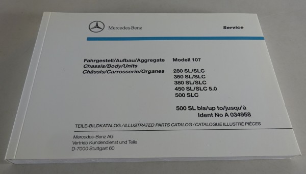 Bildkatalog Teilekatalog Mercedes Benz R107 / C107 280 350 etc. SL + SLC 01/1990