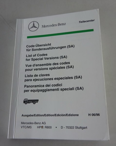 Code-Übersicht für Sonderausführungen Mercedes Benz Nutzfahrzeuge Stand 06/1996