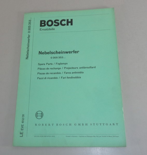 Teilekatalog / Parts list Bosch Nebelscheinwerfer 0 305 353.. von 10/1966