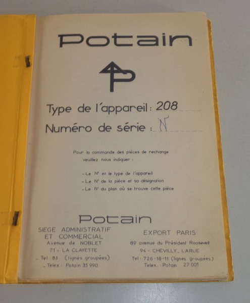 Betriebsanleitung / Mode d'emploi Potain 208 Kran / grue von 09/1967